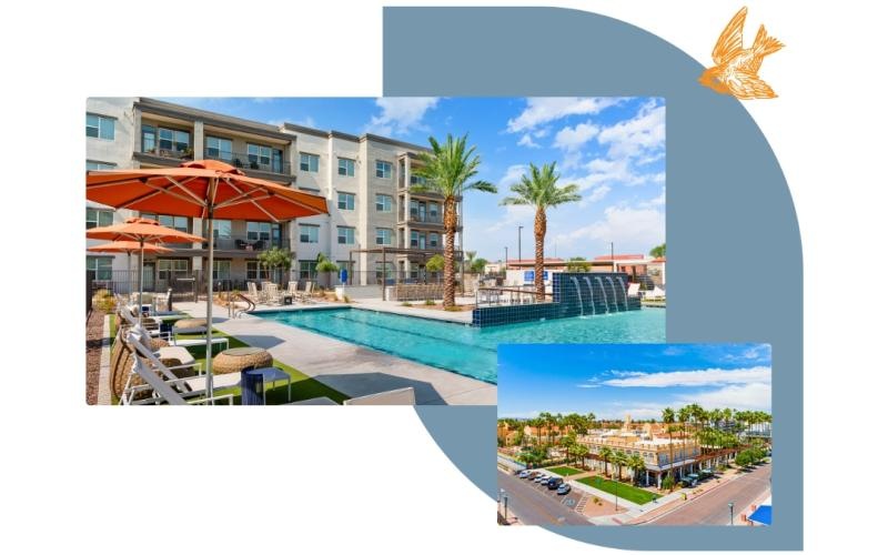 building exterior and pool images