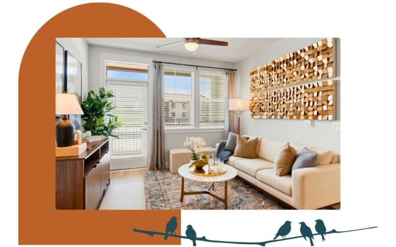 furnished living room with private patio